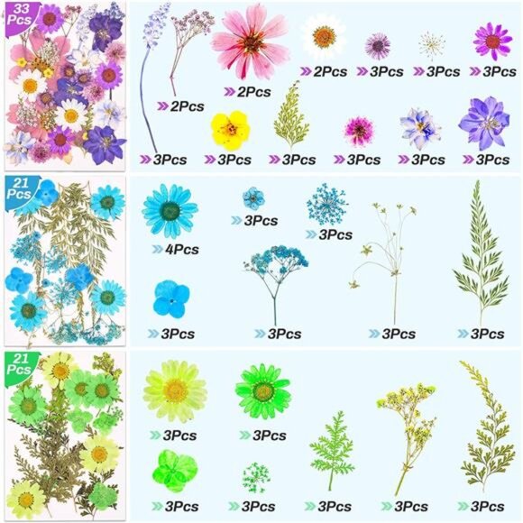 297 Pcs Dried Pressed Flowers Butterfly Stickers for Resin, Real Natural Dry - Picture 4 of 7